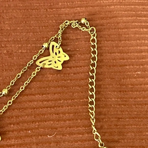 Gold Toned double-strand Butterfly Anklet - Picture 5 of 9